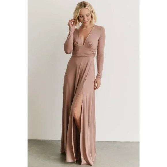 Baltic Born Arianna V-Neck Long Sleeves Maxi Dress Dusty Mauve Size Large NEW - Picture 1 of 15